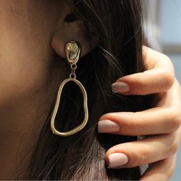 Fashion Punk Gold Metal Geometry Hollow Earrings Retro Women's Statement Earrings Irregular Personality Jewelry