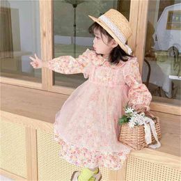 Spring Arrival Girls Fashion Floral Dress Kids Cotton 2 Pieces Sets Dress+vest Veil Girl Clothes 210528