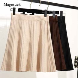 Autumn A-Line High Waist Skirt Female Solid Slim Knitted Bubble Pleated s Jupe Femme Faldas Cortas 10368 210518