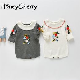 Spring Infant Bodysuits girl knitting hand-embroidered baby climbing clothes girls 210702