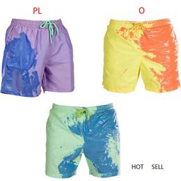 Men Summer Beach Shorts Temperature Sensitive Color Changing Swim Trunks Drawstring Quick Dry Water Sports Pants S-3XL