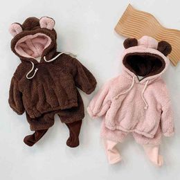 Infant Baby Boys Girls Cute Long Sleeve Suit Clothing Sets Autumn Winter Kids Boy Girl Thicken Clothes 210429