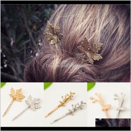 Clips & Barrettes Jewellery Drop Delivery 2021 1 Shape Tree Leaves With Bird On Branch Resin Diamond Hairpin Gold Or Sier Plated For Women Girl