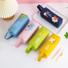 Portable double pull cartoon pencil bags large capacity cloth stationery cases cute storage bag female