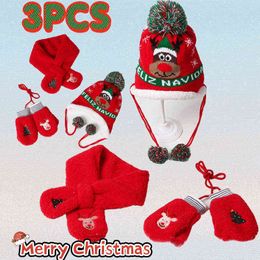 3pcs Christmas Set Baby Hat Scarf Gloves Kids Beanie for Girls Cute Cartoon Knit Boy Cap Warm Snow Children Hats Gift 2-8y