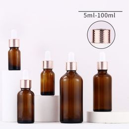 Amber Glass Dropper Bottle 5-100ml Aromatherapy Liquid Essential Basic Perfume Tubes Massage Oil Pipette Refillable Bottles with Newest Gold Silver White Black Lid