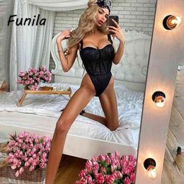 Sexy Bodysuit for Female Women Black Shiny Bandage One Piece Overalls Sleeveless Fashion Large Size Rompers Lace Up Top Bodycon 210401