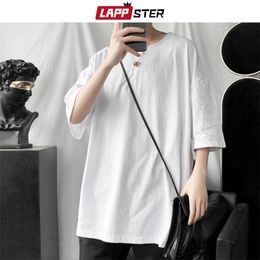 LAPPSTER Men Oversized Solid Harajuku T Shirts Half Sleeve Summer Mens 9 Colours Casual Streetwear Tee White Korean T-shirt 210409