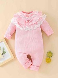 Baby Contrast Lace Ruffle Bow Tee Jumpsuit SHE