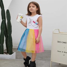 Jumping Metres Selling Unicorn Cute Summer Princess Mesh Sleeveless Kids Costume Party Girls Dresses 210529