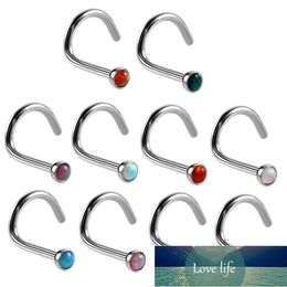 10Pcs/lot Surgical Steel Opal Stone Nose Rings & Studs Fashion Body Women Jewellery Nose Piercing Punk Style Piercing L-shape Stud Factory price expert design Quality