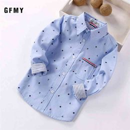 GFMY Spring Autumn Fashion Full Sleeve Printed Anchor Auspicious Pattern Boy Shirts 1511 3T-12T Kid Casual Clothes 210713