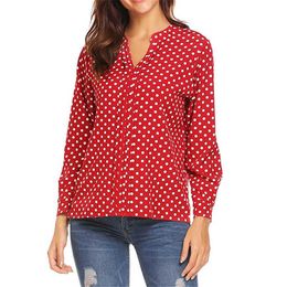 Polka Dot Blouses Women Clothes V-neck Long Sleeve Shirt Plus Size Tops For Ladies Office Blouse 210608