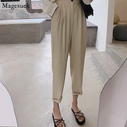 Summer Women Pants Fashion High Waist White Harem Solid Casual Cotton and Linen Ladies Loose Trousers 9758 210518