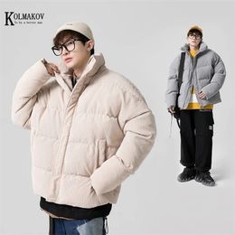 KOLMAKOV Winter Hip Hop Men's Cotton-Padded Jackets Corduroy Stripe Coat Solid Colour Bread Suit Loose Cotton Garment M-5XL 211214