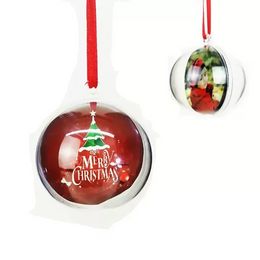 5cm Transparent Plastic Christmas Ball Hanging Pendant Oranment Hollow Balls And Sublimation Blank MDF Ornament Xmas Decoration 50pcs DHL