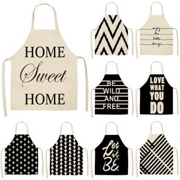 Aprons 1Pcs Black And White Geometric Letter Kitchen Cotton Linen Unisex Home Cooking Baking Shop Cleaning Bibs 68x55cm