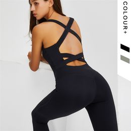Women Seamless Gym Sets Sleeveless Clothing Yoga Set with Padded Back Strap Cross Sport sets Jumpsuit Fitness Rompers 210802