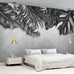 Custom Mural Wallpaper Modern Hand Painted Tropical Plant Leaves Fresco Living Room TV Sofa Bedroom Papel De Parede Sala Murals