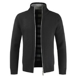 Spring Men's Jacket Slim Fit Stand Collar Zipper Jackets Solid Cotton Thick Warm Casual Sweater Coat 211126