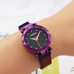 Wrist Watches For Women Luxury Diamond Bracelet Starry Sky Dial Magnetic Mesh Strap Quartz Watch Gift Ladies Dresses Clocks Wristwatches