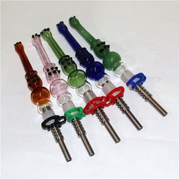 20pcs Hookahs Glass Nectar Kit with 14mm Stainless Steel Nail & Quartz Tips Glass Dab Straw Oil Pipes DHL