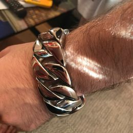 31MM Wide Shiny Cuba Big Bracelet Men Cool Punk Stainless Steel Jewellery Fashion Men's Bracelets & Bangles Hand Thick Chain