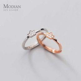 Glittering Zircon Crown Stackable Finger Ring for Women Girl Genuine 925 Sterling Silver Simple Opening Fine Jewelry 210707