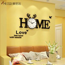 DIY Alphabet HOME Large Wall Clock in Black Modern Design Watches Decor Stickers Living Room Horloge 210930