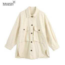 Women Stylish Oversized Pockets Denim Shirt Jacket Vintage Long Sleeve Side Open Thin Coat Female Chic Casaco 210520