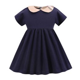 European Style Summer Baby Girl Dress Cotton Kids Clothes Children's Wear Plaid Short Sleeve A-line Dress Q0716