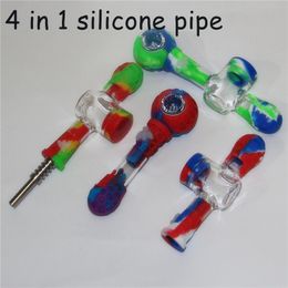 4 in 1 Silicon Smoking Pipe glass pipes Silicone NC with 14mm Titanium Tip Dab Straw Oil Rigs dabber wax tools