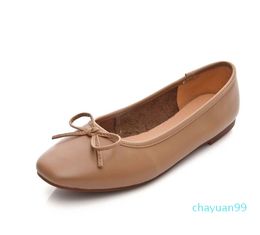 Small square head flat leather single shoes women spring style lazy foot version all-match Korean shallow mouth web celebrity
