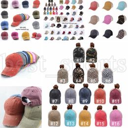 Ponytail Baseball Cap 65 Styles Washed Distressed Messy Buns Ponycaps Leopard Sunflower Dad Trucker Mesh hat Outdoor Sport Adjustable Hats CYZ3224