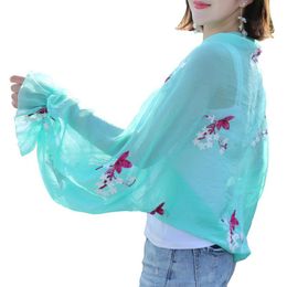 Elbow & Knee Pads Lady's Summer Driving Chiffon Shawl Riding Beach Sunscreen Shade Cover Women Girls Sun Coat Long Sleeve