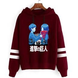 Attack on Tian Anime Hoodie Fashion Long Sleeve Loose Casual Hip Hop Man Woman Y0804