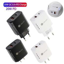 Fast 20W PD Wall Charger USB LED TYPE-C Charging EU US Plug QC 3.0 2 Port Adapter For I13 11 12 pro Max Samsung Huawei with retail box