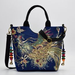 HBP Non-Brand Peacock ethnic style BAG canvas embroidered little girl's middle aged one shoulder portable cross sport.0