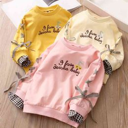 Autumn Spring Casual 2 3 4 5 6 7 8 9 10 Years Children'S Letter Patchwork Hoodies Kids Baby Girl Loose Big Size Sweatshirts 210414