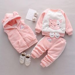 Jumpsuits Winter Children Clothing Sets Baby Girl 3pcs Sports Suits Thick Fleece Hoodies Vest Pants Boys Toddler Cotton Clothes Set TZ33