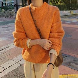 Camisola sólida Mulheres estilo coreano outono inverno moda o pescoço pulôver blusas de malha manga longa casual tops para mulher 210414