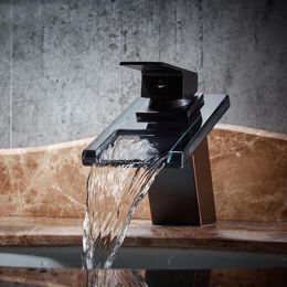 Bathroom Sink Faucets Wash Face Basin Faucet Waterfall Cold Water Brass Black Design Taps Handle Robinet Home HX50BF