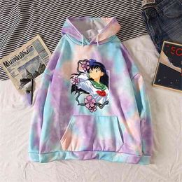 Hoodie InuYasha Tie-dye Pullovers Tops Long Sleeve Uniex Anime Y0809