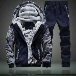 Winter Hoodie Sets Men Fashion Fleece Camouflage Hoodies Black Brand Pants Casual Jogger Suit Tracksuit Sweatshirt Men Pullover 211222