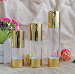 New Gold Cosmetic Airless Lotion Bottle Essence Serum Packaging Pump Bottles 15ml 30ml 50ml Empty Makeup Containers 100pcs SN136goods