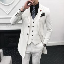 White Gentleman Long Mens Suits For Wedding Elegant Grey Tuxedo 3 Piece Set Business Black Suits Prom Party Wear Slim Fit Dress