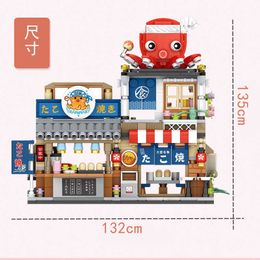 LOZ MINI Blocks STREET views 668pcs+ japan foods /ice shop/tako yaki creative assembly Relaxing toys Brinqueos funny p Q0624