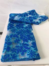 5Yards/Lot Top Sale Blue Jacquard French Net Lace Fabric Flower Embroidery African Mesh Material For Dressing QN105
