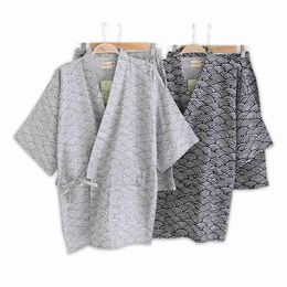 Simple wave 100% cotton shorts pyjamas men short sleeves sleepwear Japanese kimono Pyjamas sets shorts home bathrobes bedgown 210901