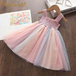 Kids Girls Princess Vestidos Fashion Baby Girl Colourful Rainbow Costumes Children Causal Mesh Party Dress 210429